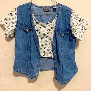 Sasson vintage 90s layered Denim Vest and cropped tshirt/M